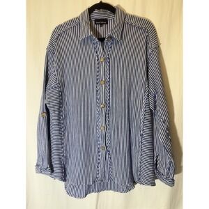 Ronnie Salloway Button Up Shirt Blue White Striped‎ Long Sleeve Medium M3
